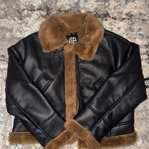 Black and Brown Faux Leather Jacket